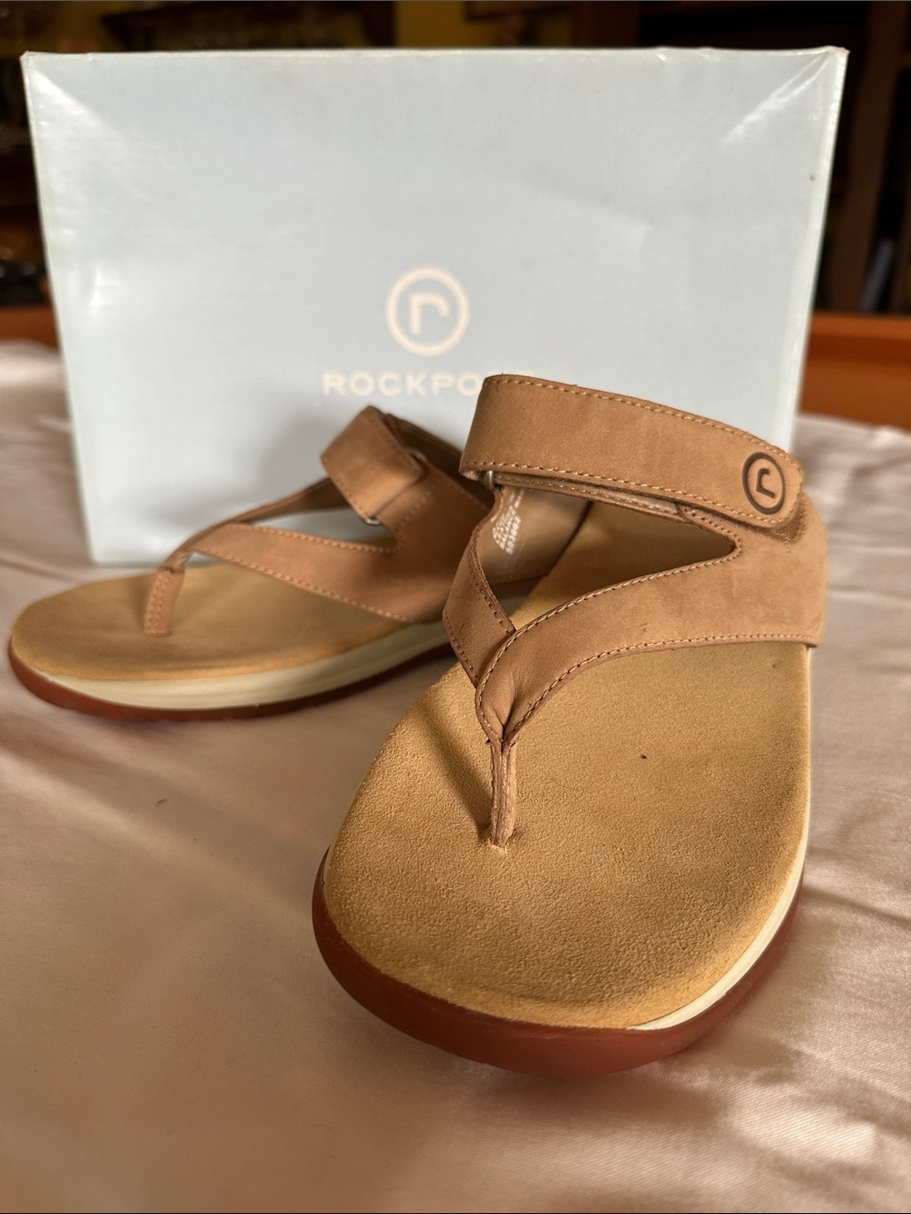Rockport Tan Suede Comfort Thong Sandals